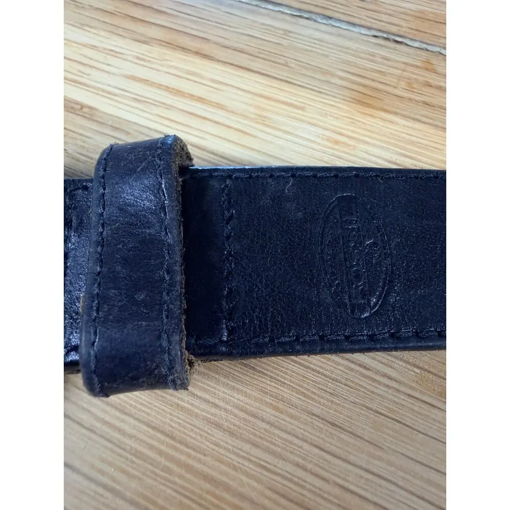 Fossil Black Leather Western Belt Size L Ornate Silver Buckle 40.5